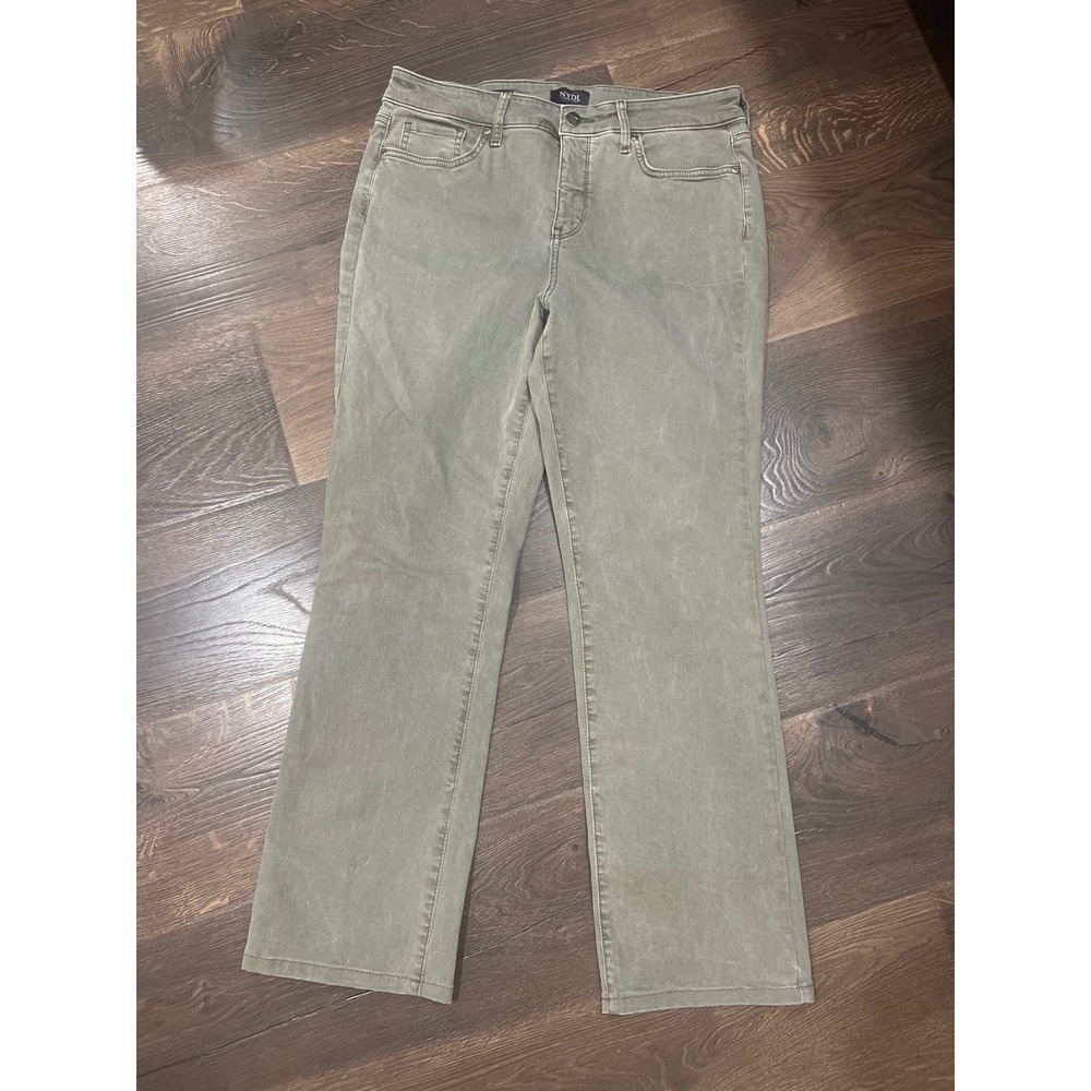 NYDJ Marilyn Straight Leg Pants Olive Green Stretch Cotton Blend Size 10 Womens‎